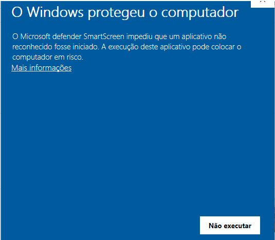Tela azul do Windows SmartScreen com o link Mais informações